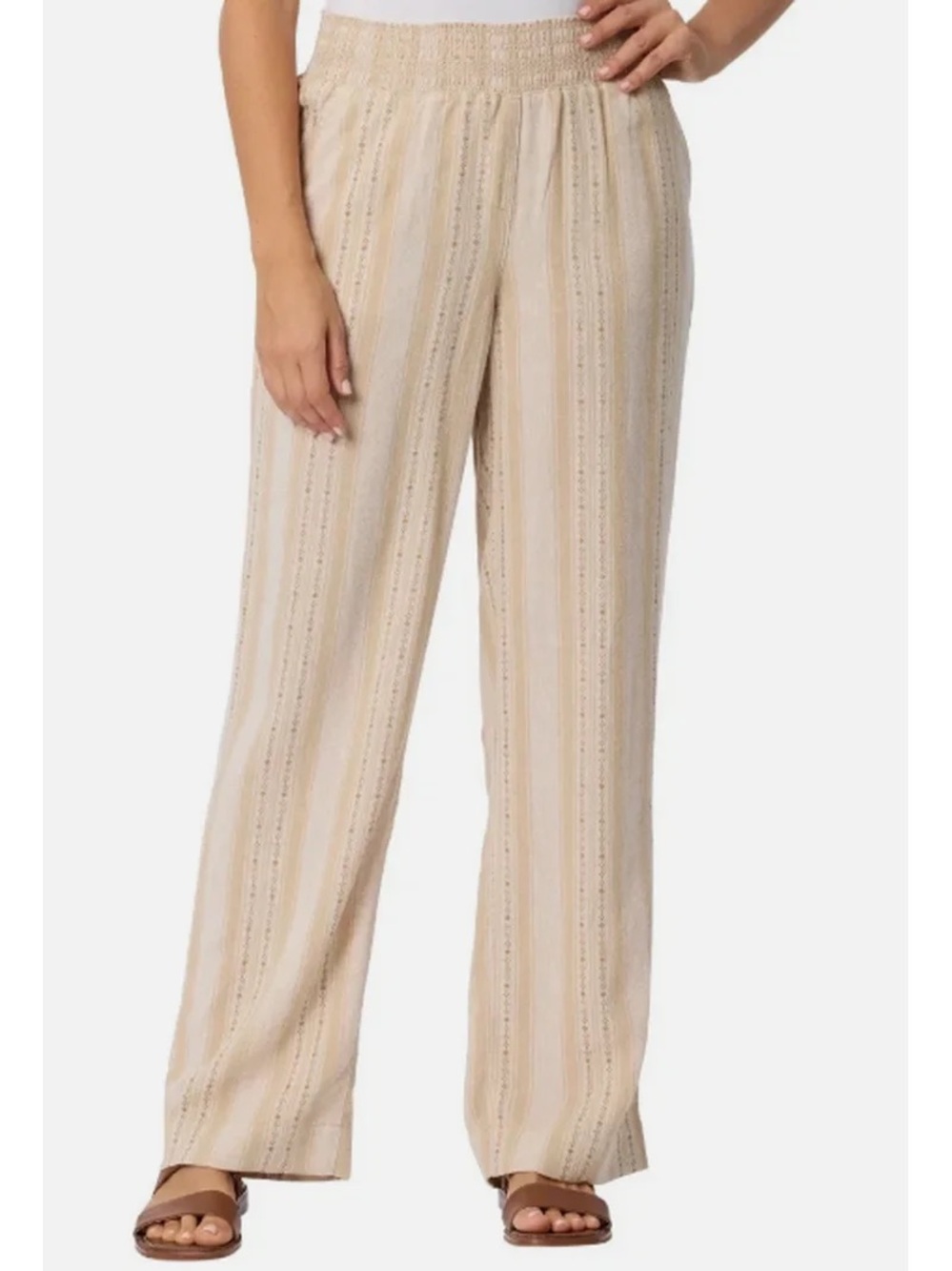 Briggs Beige Striped Wide-Leg Pull-On Pants